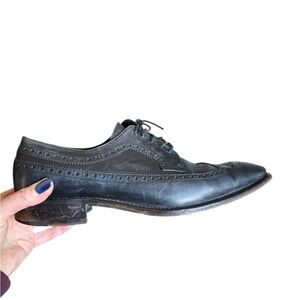 Johnston & Murphy Black Leather Wingtip Oxford Shoes Men’s 10.5 | Made in Italy